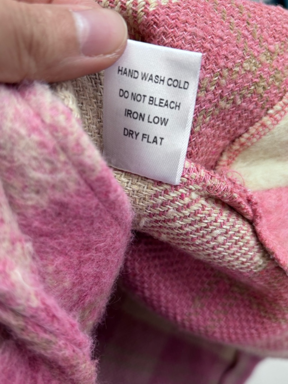 billitodu Pink Plaid Fuzzy Longline Shacket Coatigan - SIZE S (OVERSIZED) - Picture 15 of 16